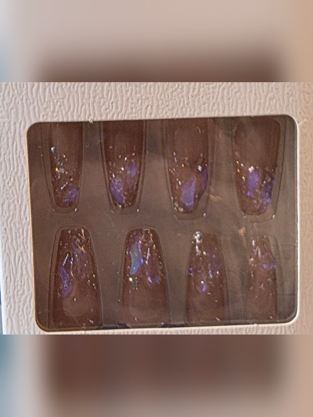 Press-On Nails with Iridescent Purple Flakes
